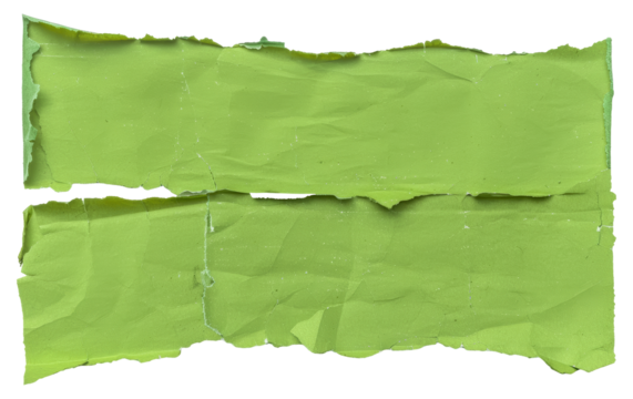 Green torn paper texture element with realistic wrinkles and ripped edges for collage or scrapbook design projects