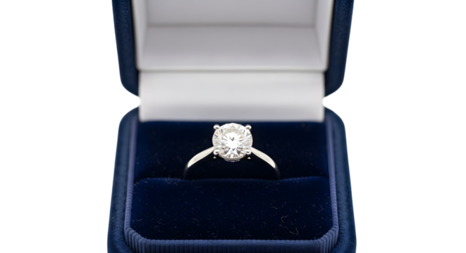 Diamond Engagement Ring in Blue Velvet Box