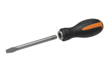 Flat head screwdriver with black and orange handle tool for home improvement and professional services