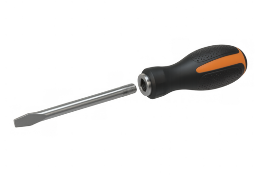 Flat head screwdriver with black and orange handle tool for home improvement and professional services