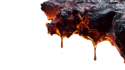 Molten lava dripping from scorched rock in fiery geothermal landscape