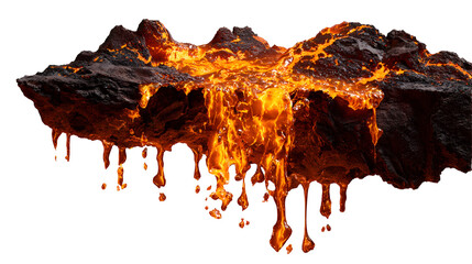Molten lava flow: viscous dripping lava on dark rock surface