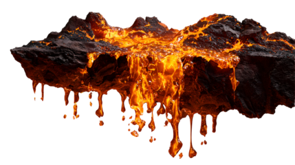 Molten lava flow: viscous dripping lava on dark rock surface