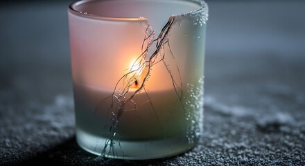 Fragile Hope - A Broken Candle Holder with a Flickering Flame.