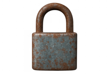 Old rusty padlock providing concept of security, protection, and lock down, transparent background
