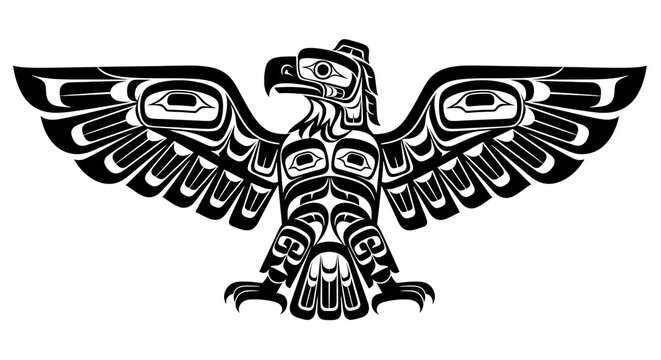 Pacific Northwest Indigenous Eagle Art. Tribal Totem Design Symbolizing Strength and Spirit.