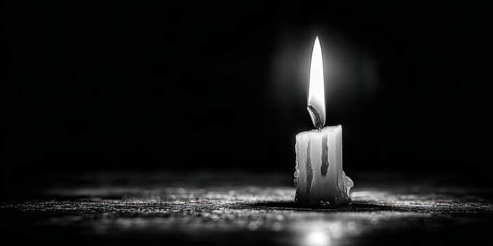 Candle flame isolated on black. Blackout