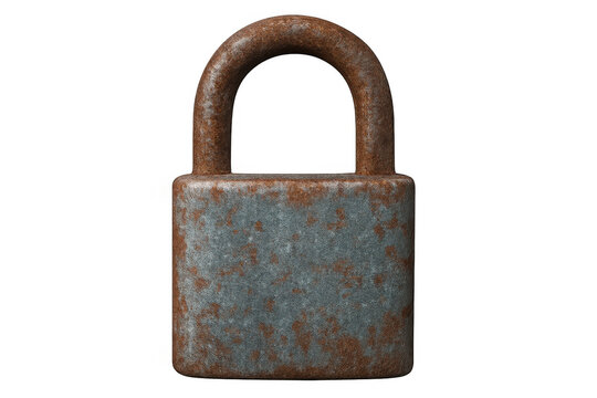 Old rusty padlock providing concept of security, protection, and lock down, transparent background