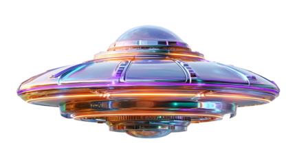 Futuristic transparent ufo with vibrant lights and metallic details