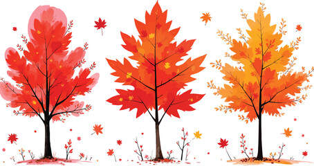 Autumn trees with falling leaves colorful foliage illustration for design