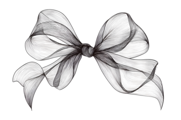 Elegant gray ribbon bow illustration on transparent background