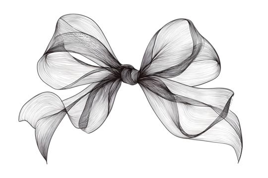 Elegant gray ribbon bow illustration on transparent background