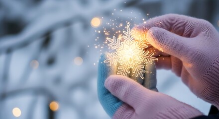 Sparkling Winter Magic - Hands Holding a Sparkler in Snowy Landscape.