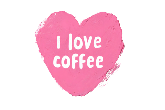 Pink heart with 'i love coffee' text