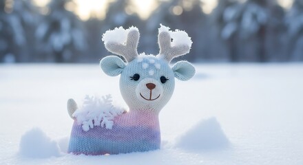 Whimsical Winter Wonderland - A Plush Reindeer in the Snow.