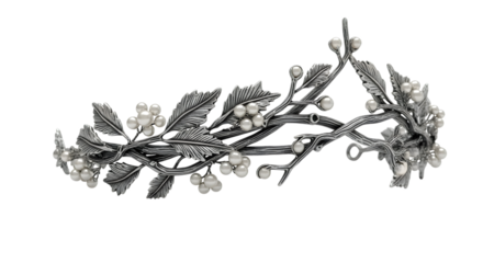 Elegant Pearl and Leaf Bridal Tiara - Isolated on White Background