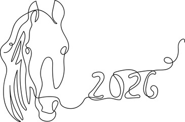 The horse one line drawing. New Year continuous hand drawn decoration. Symbol of the coming year 2026