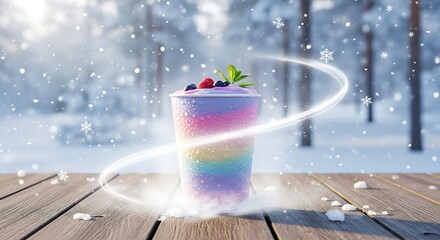 Winter Wonderland Smoothie - A Rainbow Delight in a Snowy Scene.