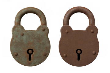 Rusty vintage padlocks depicting security, protection, and old-fashioned closure, with transparent background
