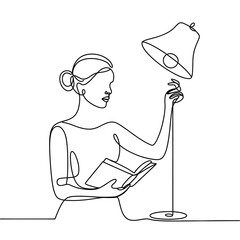 Minimalist Continuous Line Art Woman Reading Book by a Lamp, Symbolizing Learning and Focus