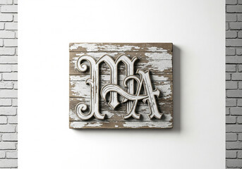 Antique Style Distressed Wood Sign with Ornamental Initials, a Decorative Wall Hanging in a Pub or Home Bar Decor