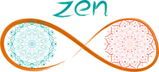 Vector illustration infinity sign with mandala and zen Lettering