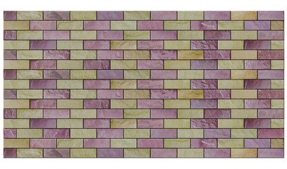 Seamless 3D rendered brick wall panel featuring pastel tones of pink, purple, and yellow. Perfect for use in architectural visualization, interior design backgrounds, or decorative material textures.