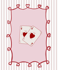  Interior poster for Valentine's Day playing cards with the suit of hearts  Vector illustration doodle art