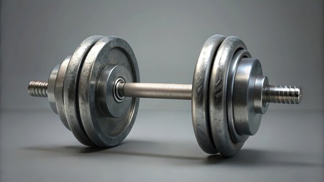 Isolated dumbbell with four weights on a grey background - Powered by Adobe