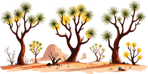Desert landscape with Joshua trees and arid environment illustration graphic