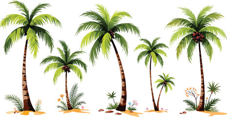 Tropical paradise with beautiful palm trees and lush vegetation vector art
