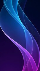 Vibrant blue and pink ribbons on a black gradient background create a dynamic, futuristic look.