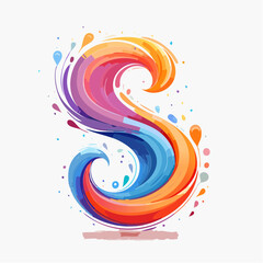Vibrant flowing hues forming an expressive artistic letter S on white canvas backdrop