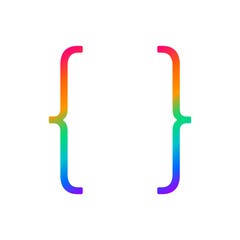 Holographic curly braces element with rainbow gradient color, ideal for coding designs, decoration, or modern typography visuals