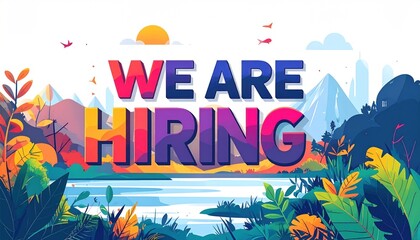 Colorful landscape with vibrant text announcing recruitment