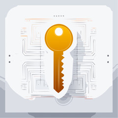 Golden key on circuit board background representing security and access concepts