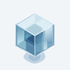 Isometric view of a clear glass cube representing transparency and minimalist design in modern age