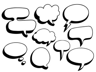 Set of blank comic speech bubbles collection black and white vector illustration