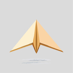 A golden paper airplane soars with sleek minimalist design against a neutral background