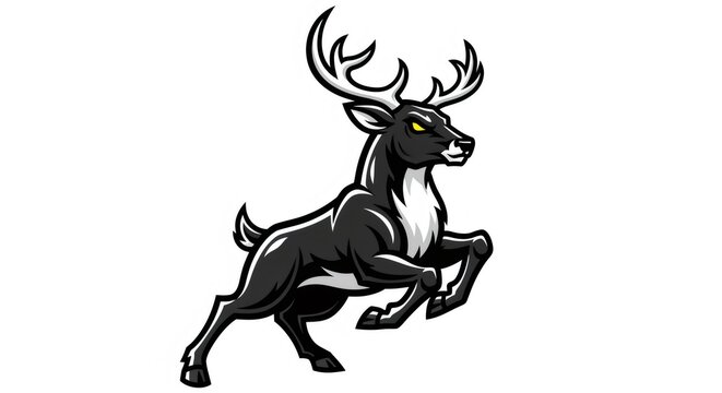 Animated Black Deer with White Markings Leaping Forward on White Background