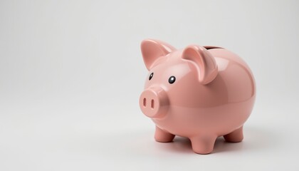 Isolated piggy bank on pure white background business concept product photography minimalist style front view