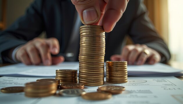 Investment strategy session business growth office environment financial analysis lowangle wide perspective shot emphasizing success