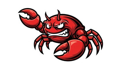 Fierce Red Crab with Claws and Angry Expression on White Background Isolated Digital Illustration