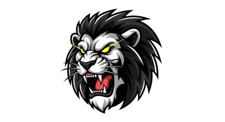 Pixelated Lion Head with Angry Expression and Yellow Eyes on White Background