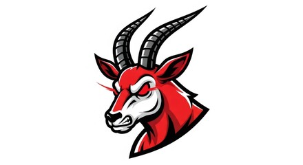 Stylized Red Gazelle Head Mascot with Horns on White Background
