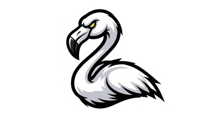 Stylized White Flamingo Illustration with Intricate Shading on White Background