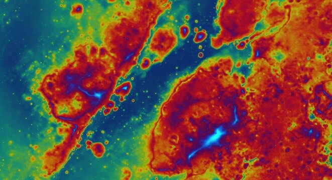 Abstract thermal map visualization. Scientific data analysis for research and discovery. Conceptual representation of energy flow and geological survey for environmental science