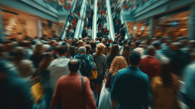 Crowded shopping mall during festive season, highlighting retail - Powered by Adobe