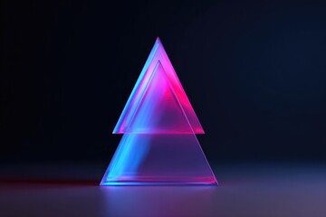 Fototapeta premium Geometric tree shape illuminated with vibrant pink and blue hues