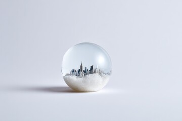 Snow globe showcases winter cityscape, capturing serene beauty a